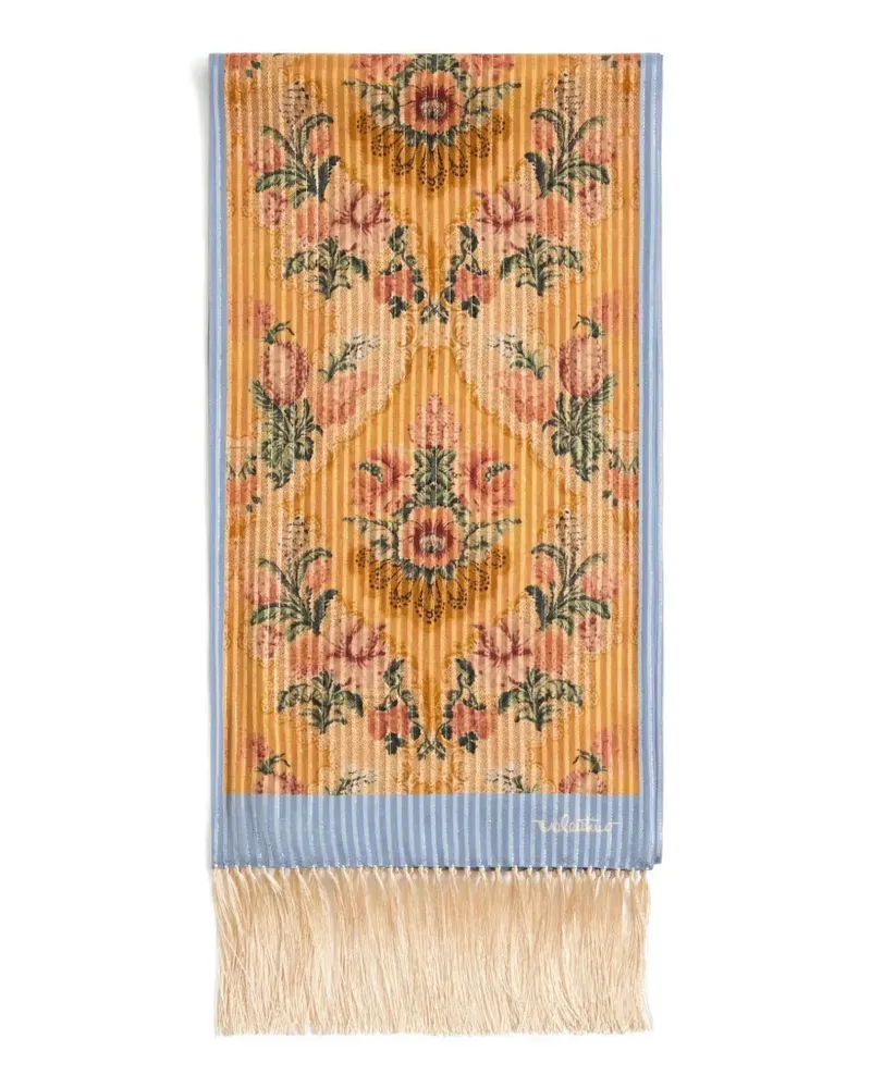 Valentino Garavani Après L'Hiver scarf in printed silk and lurex with fringes - Gelb Gelb