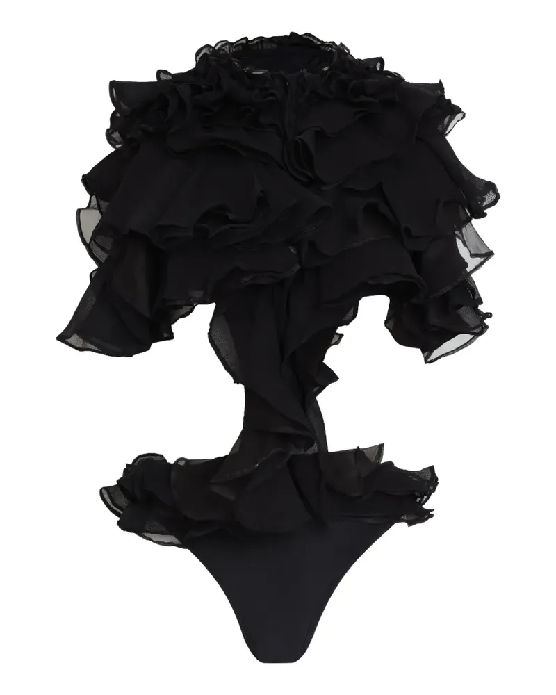 Amir Slama Gerüschter Badeanzug - Schwarz Schwarz