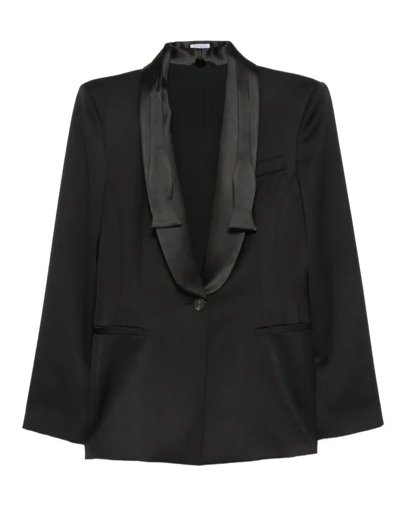 Brunello Cucinelli satin-trim shawl-lapel jacket - Schwarz Schwarz