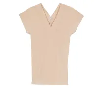 Seidenbluse mit V-Ausschnitt - Nude