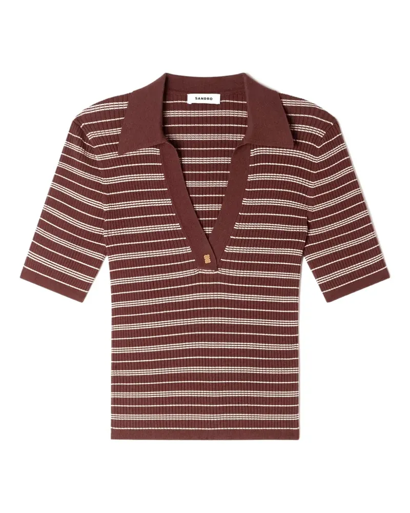 Sandro Gestreiftes T-Shirt mit V-Ausschnitt - Braun Braun