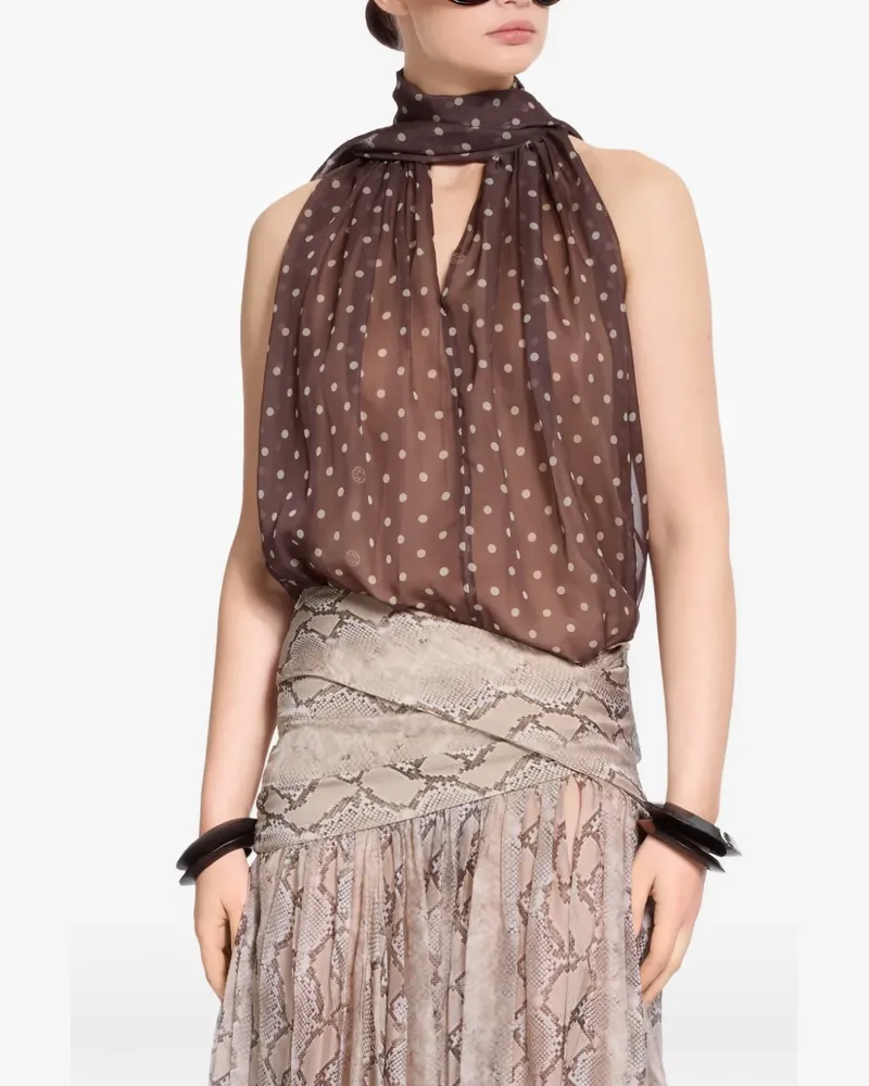 Elie Saab polka-dot chiffon top - Braun Braun