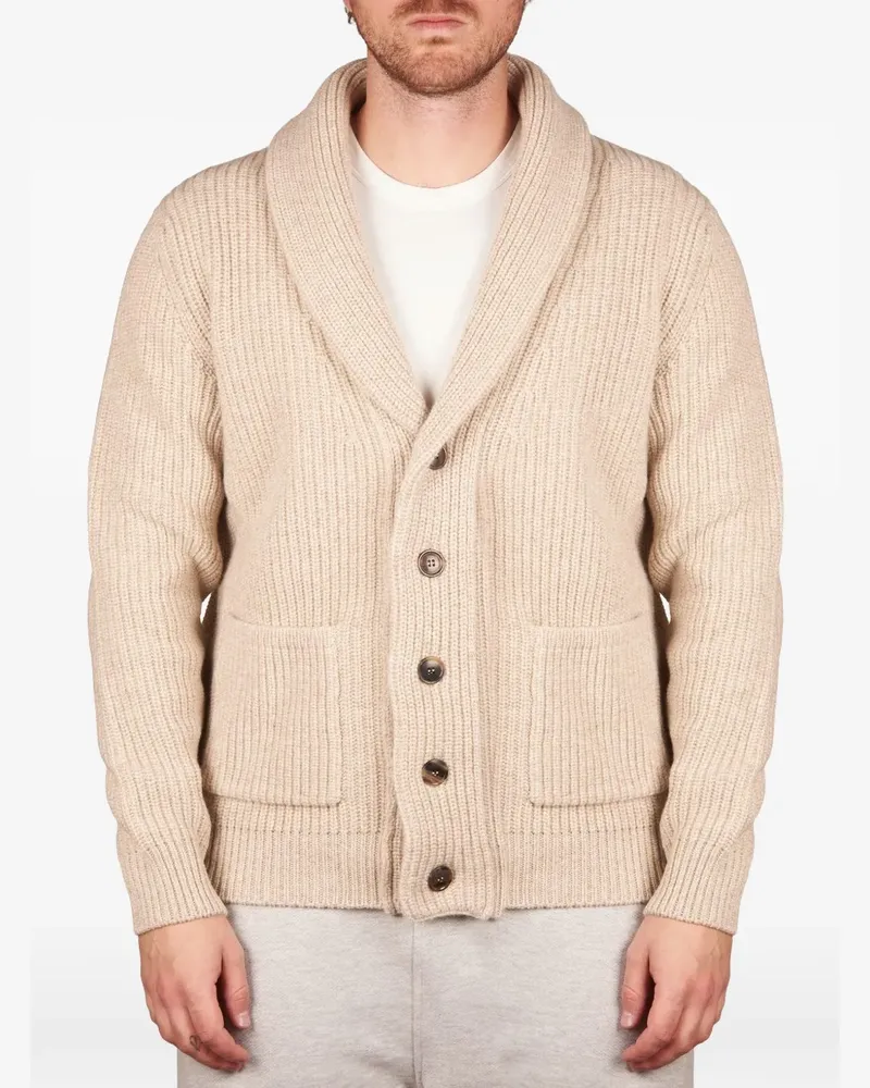Filippo de Laurentiis ribbed-knit shawl-collar cardigan - Nude Nude