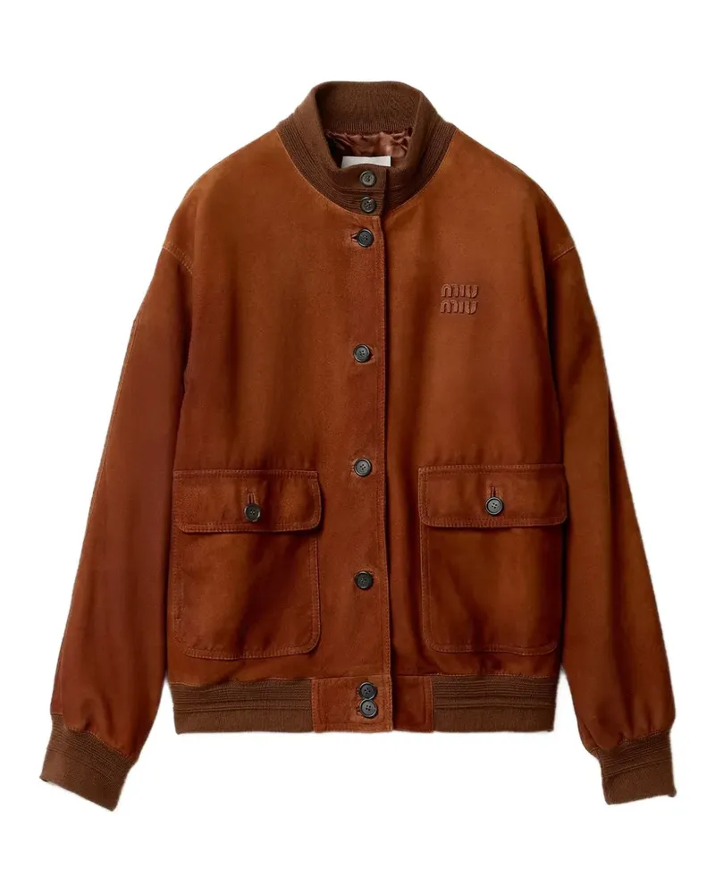 Miu Miu logo-detail suede jacket - Braun Braun