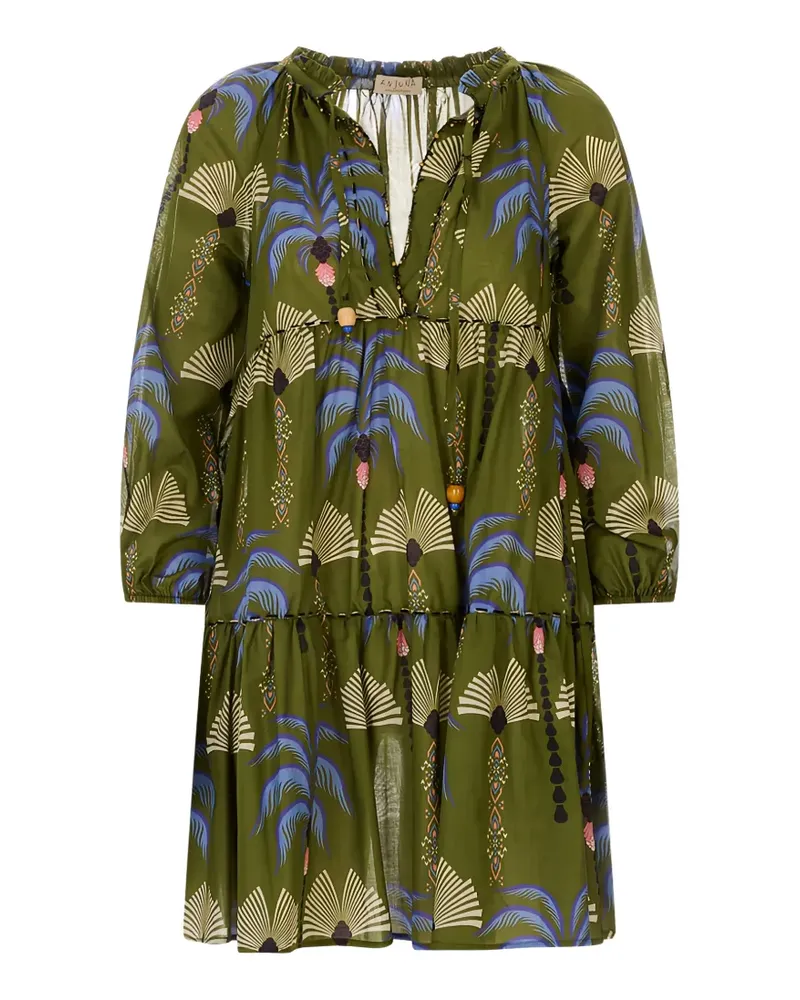 Anjuna Clara palm-print embroidered kaftan dress - Grün Grün
