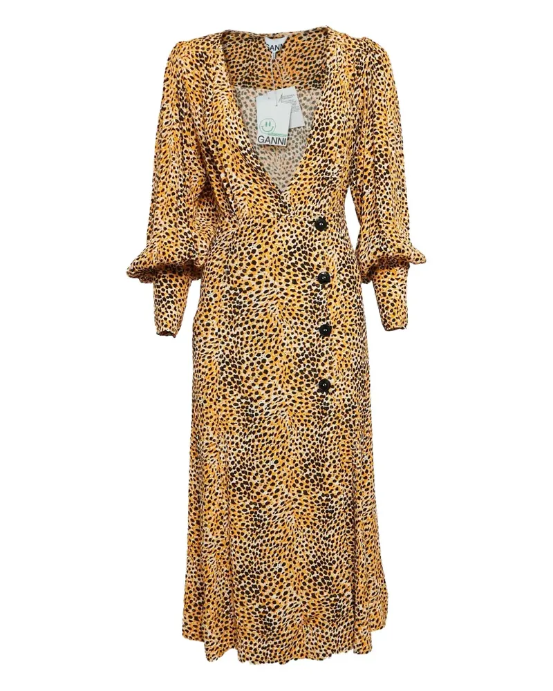 Ganni Pre-owned Midikleid mit Leoparden-Print - Gelb Gelb