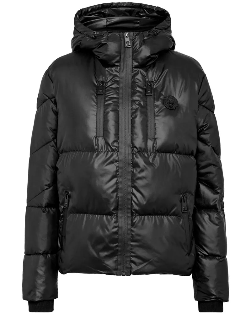 Philipp Plein Gefütterte Jacke mit Logo-Print - Schwarz Schwarz