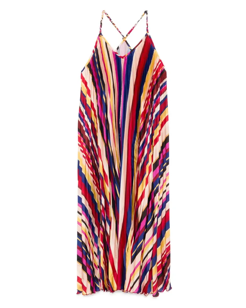 FARM Rio Falten-Midikleid mit diagonalen Streifen - Rot Rot