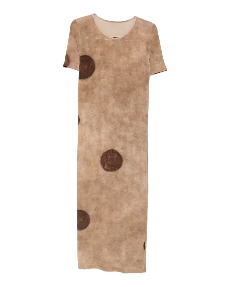 Uma Wang polka-dot-print short-sleeve midi dress - Nude Nude