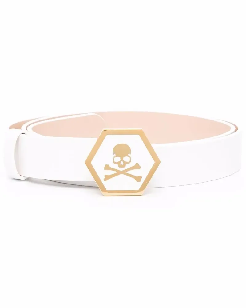 Philipp Plein Gürtel mit Totenkopf - Weiß Weiß