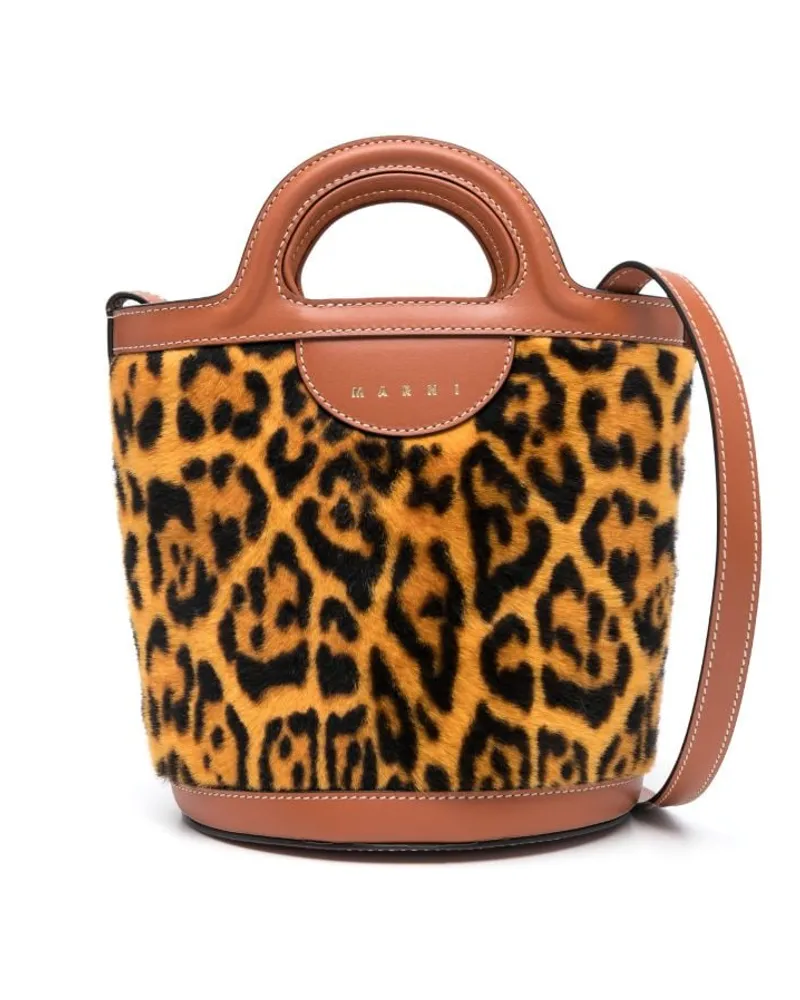Marni Mini Tropicalia Beuteltasche mit Leoparden-Print - Braun Braun