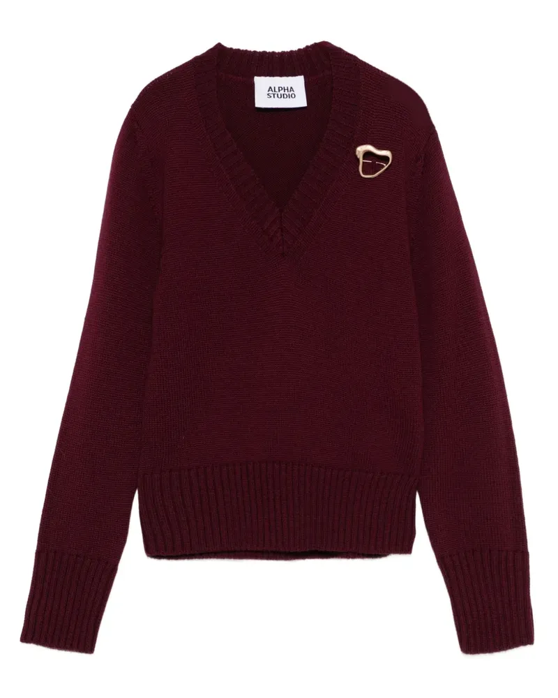 Alpha Studio Verzierter Pullover mit V-Ausschnitt - Rot Rot