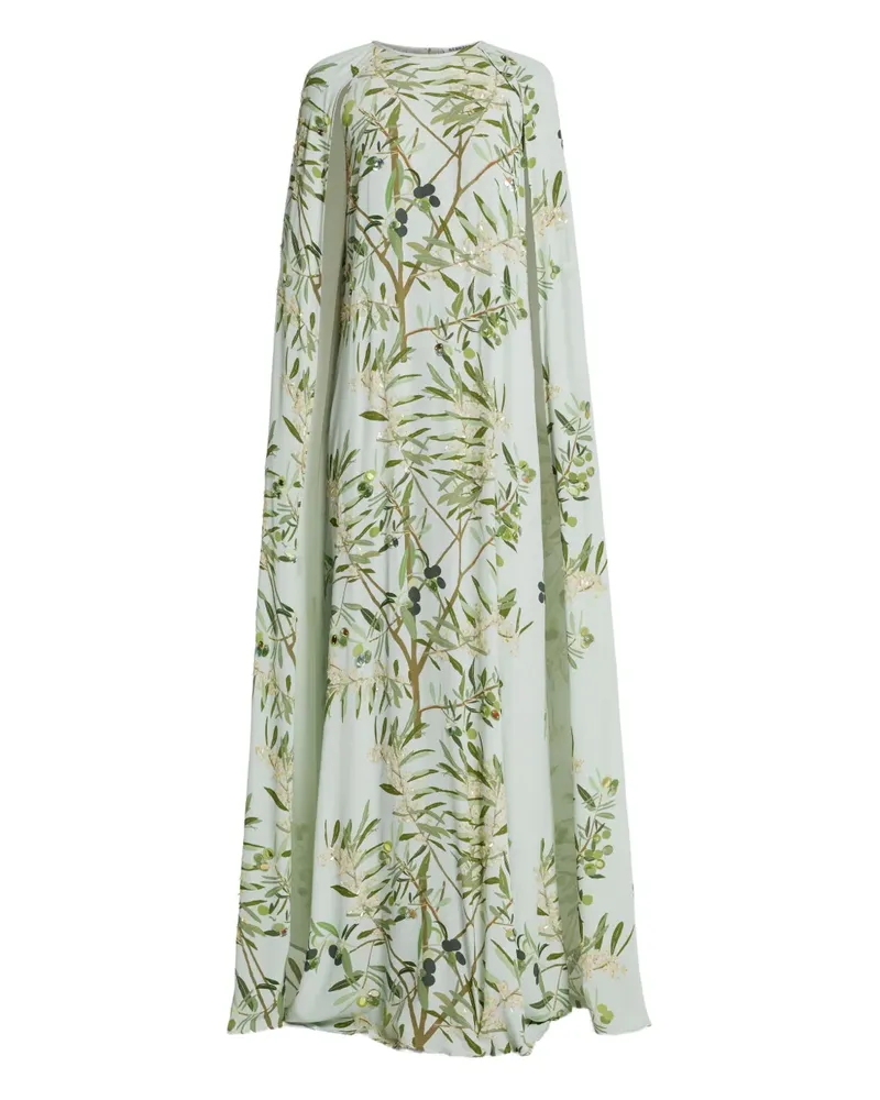 BERNADETTE Pailletten-Cape-Maxikleid mit Oliven-Print - Grün Grün
