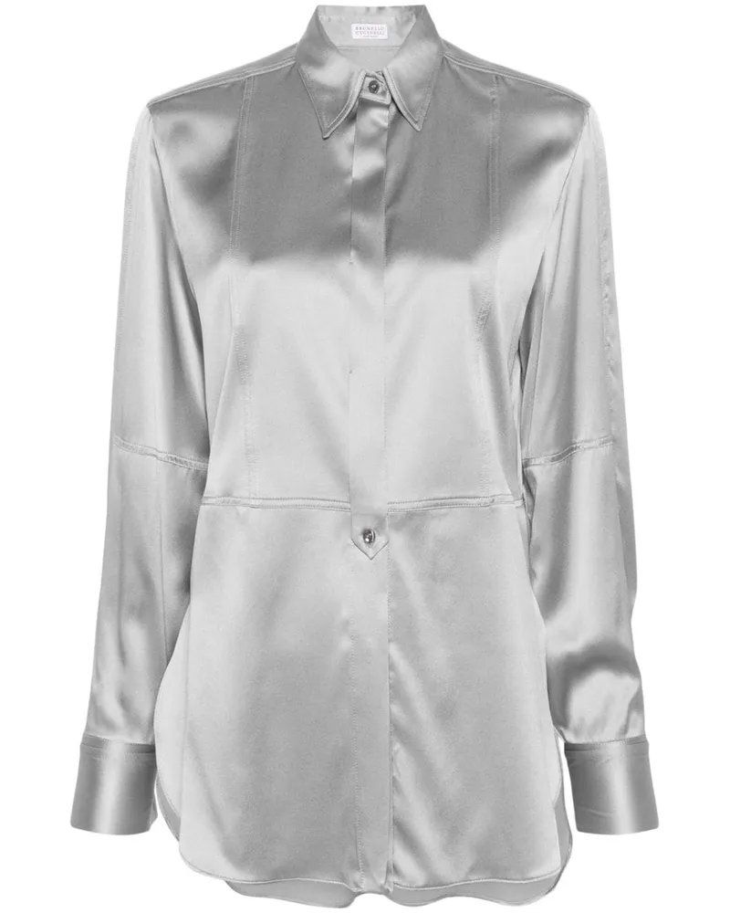 Brunello Cucinelli Hemd aus Satin - Grau Grau