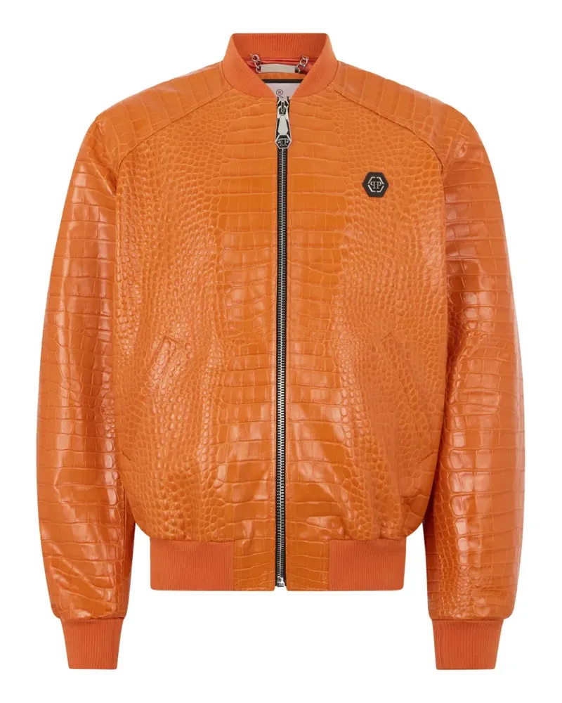 Philipp Plein embossed-leather bomber jacket - Orange Orange
