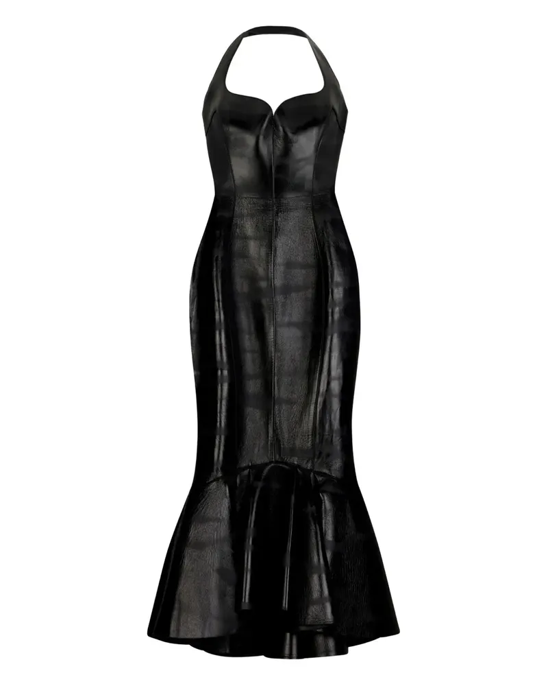 Roberto Cavalli Midikleid aus Leder - Schwarz Schwarz