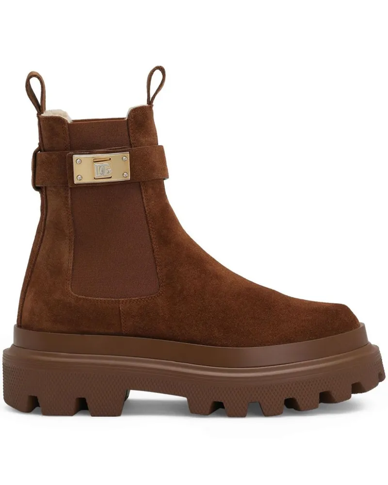 Dolce & Gabbana Stiefeletten mit Logo-Riemen - Braun Braun