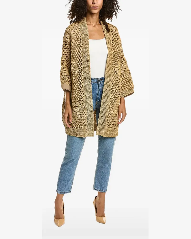 Brunello Cucinelli open-knit diamond-pattern cardigan - Nude Nude
