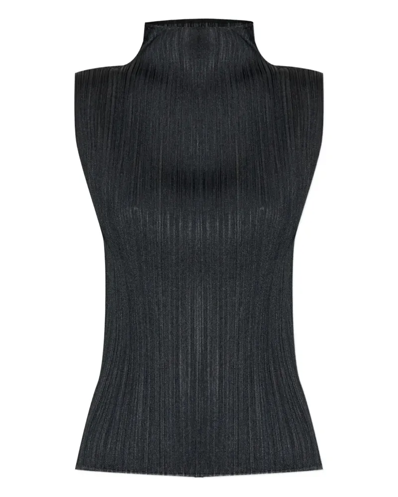 Issey Miyake Geripptes Oberteil mit Stehkragen - Schwarz Schwarz