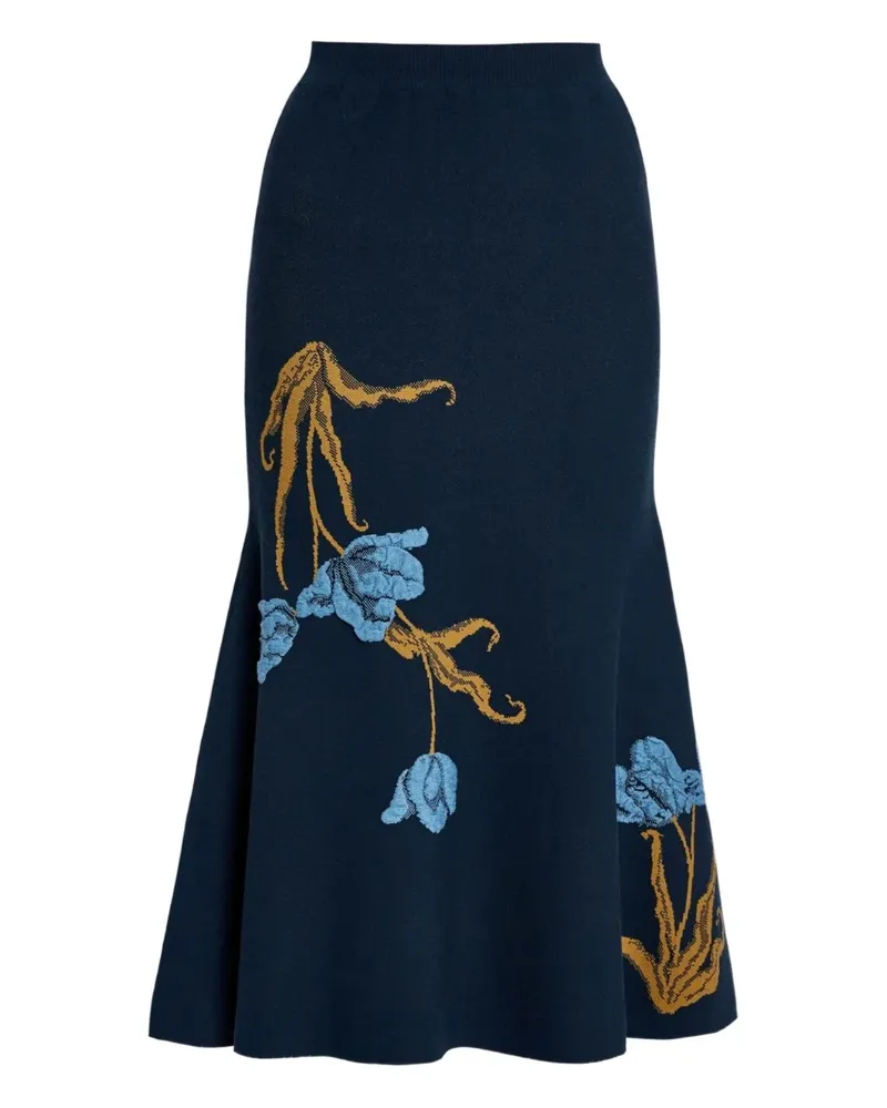 Erdem floral-jacquard knitted midi skirt - Blau Blau