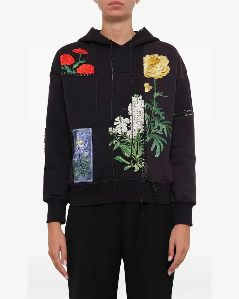 Alexander McQueen floral-embroidered hoodie - Blau Blau