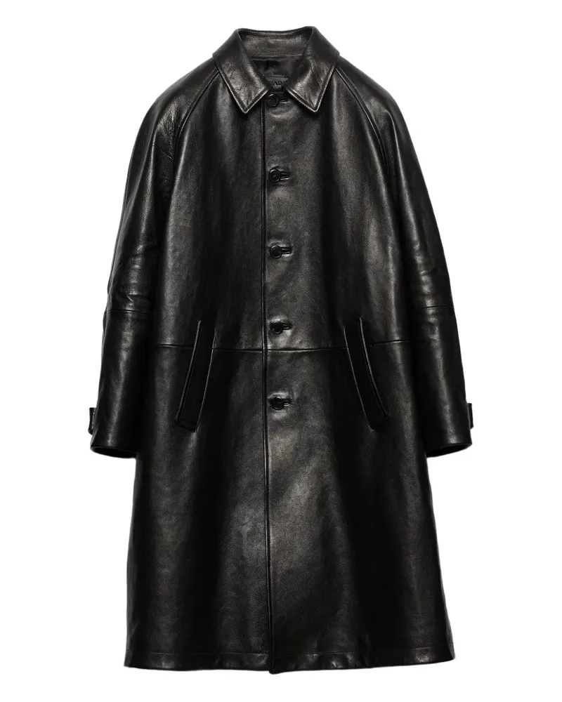Prada Ledermantel mit Knopfverschluss - Schwarz Schwarz