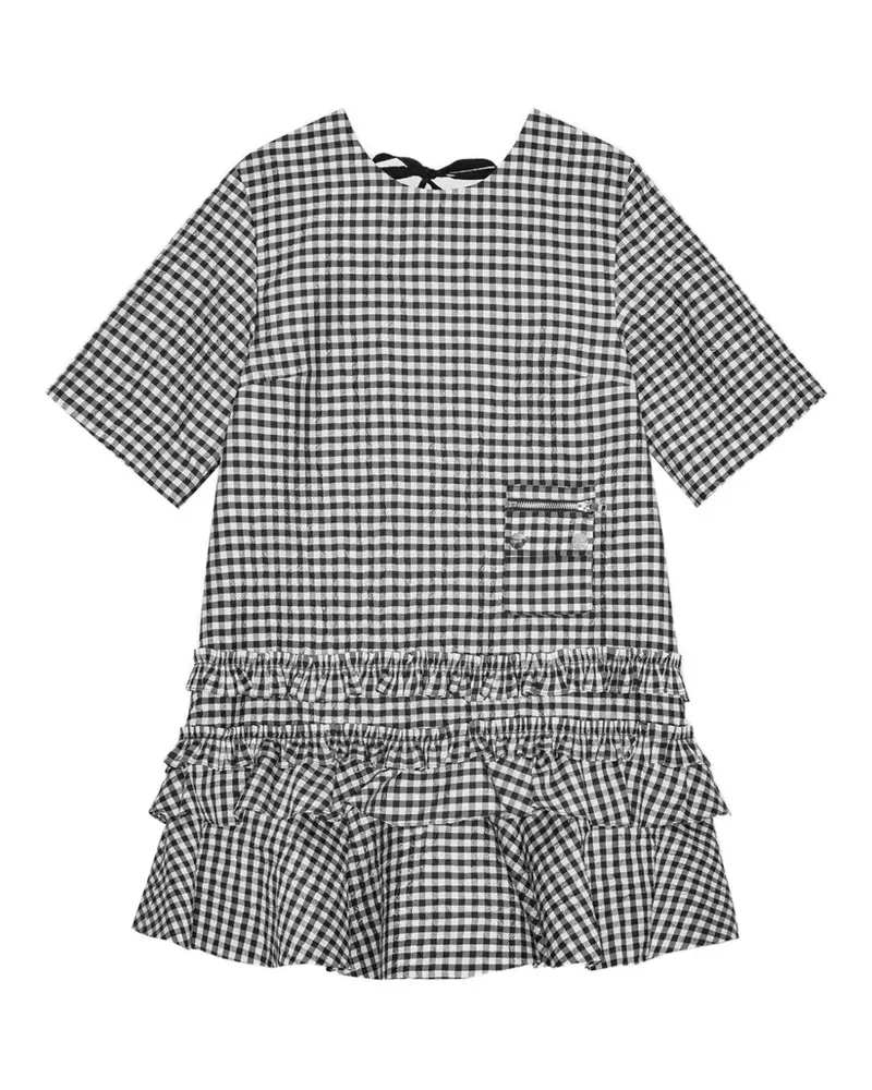 Ganni Kleid mit Vichy-Karo - Schwarz Schwarz