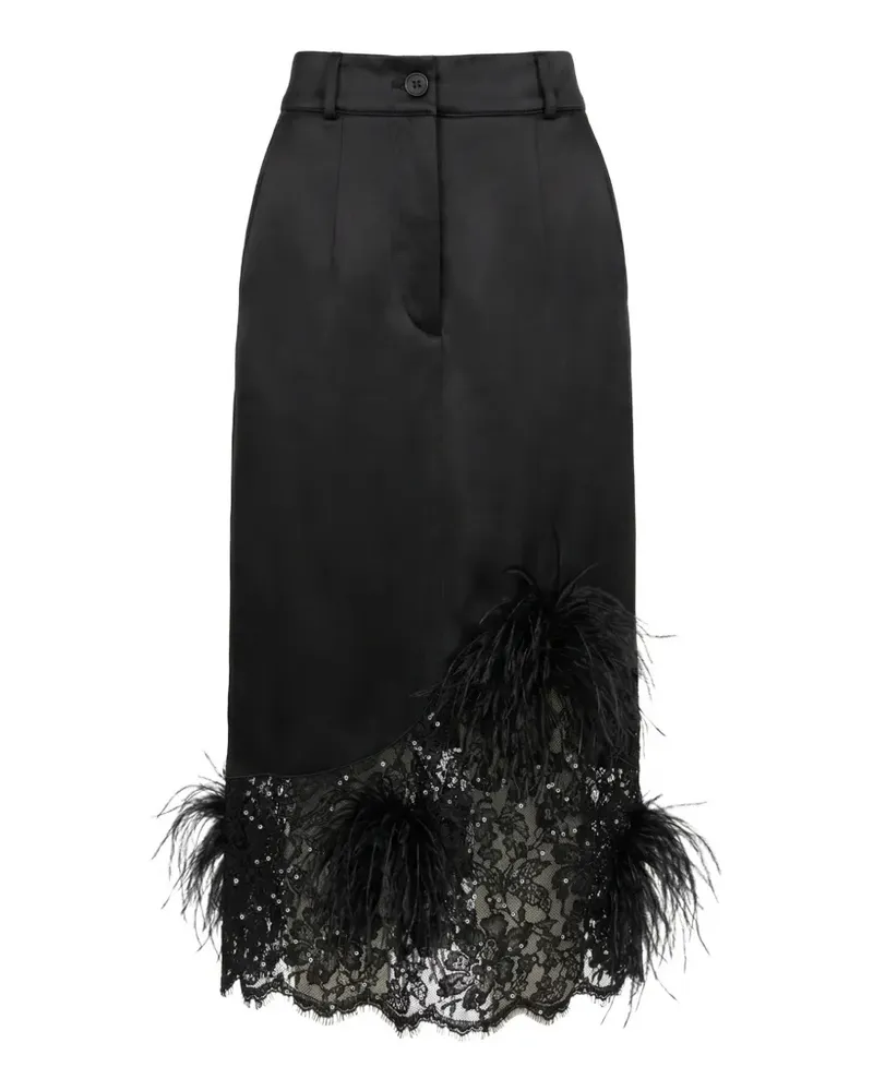 ALMAZ Highway feather-trim lace-hem skirt - Schwarz Schwarz