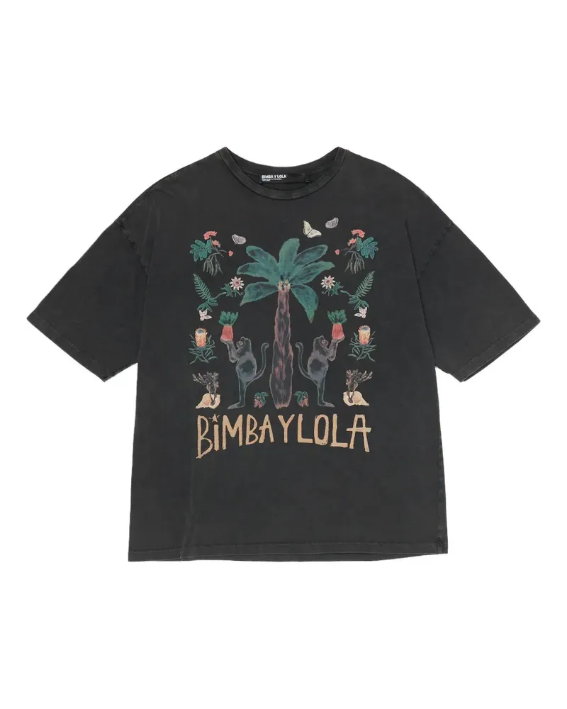 BIMBA Y LOLA T-Shirt mit tropischem Print - Schwarz Schwarz
