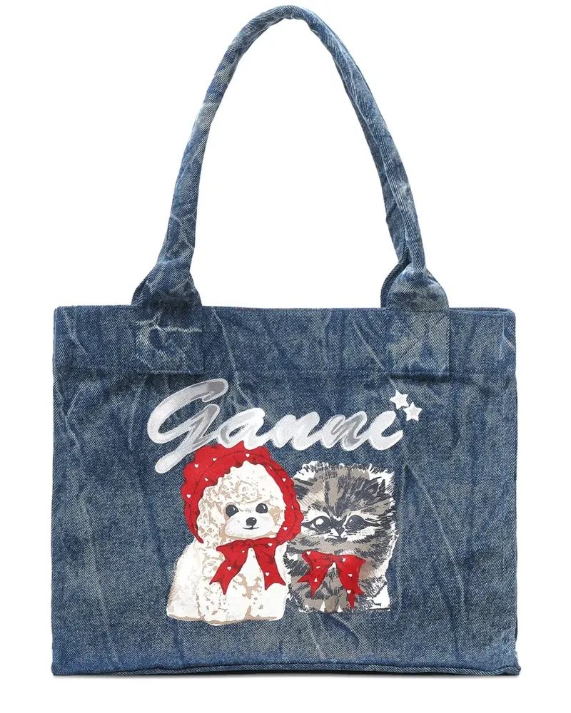 Ganni Großer Tote Bag mit Print - Blau Blau