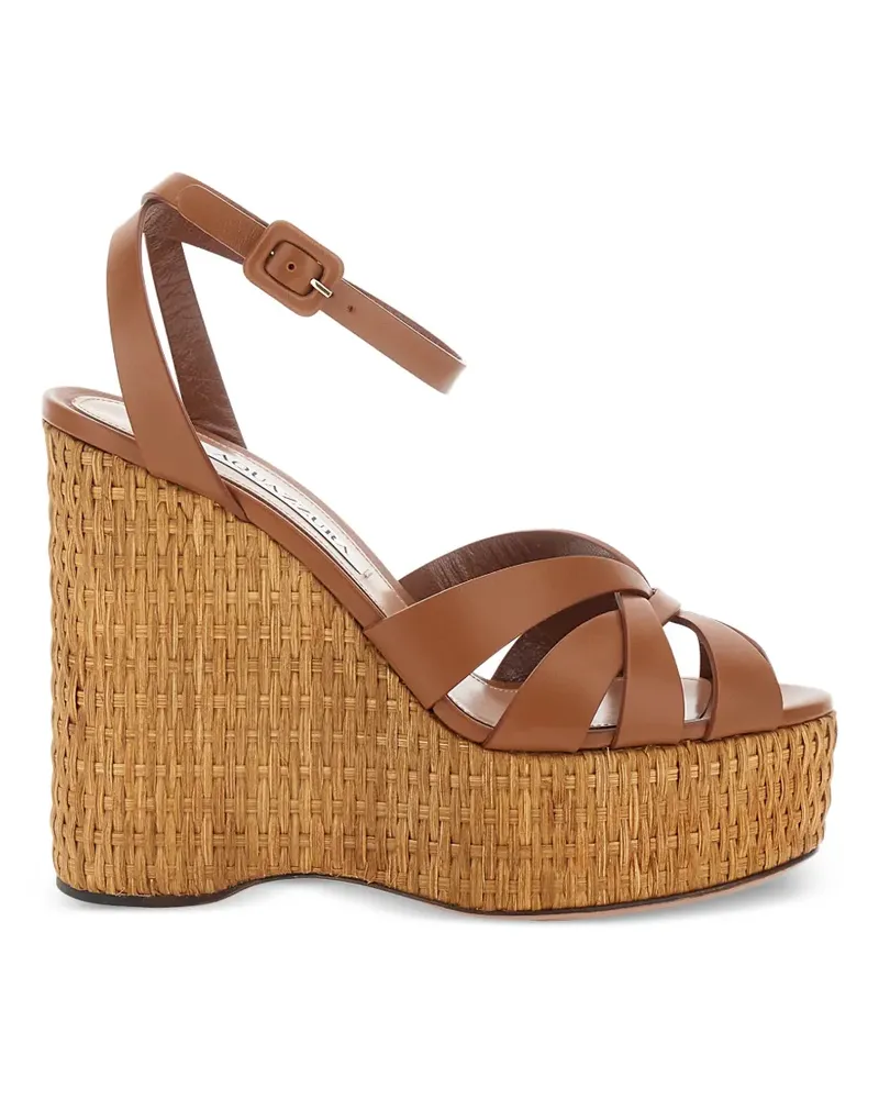 Aquazzura Copacabana woven wedge-heel sandals - Braun Braun