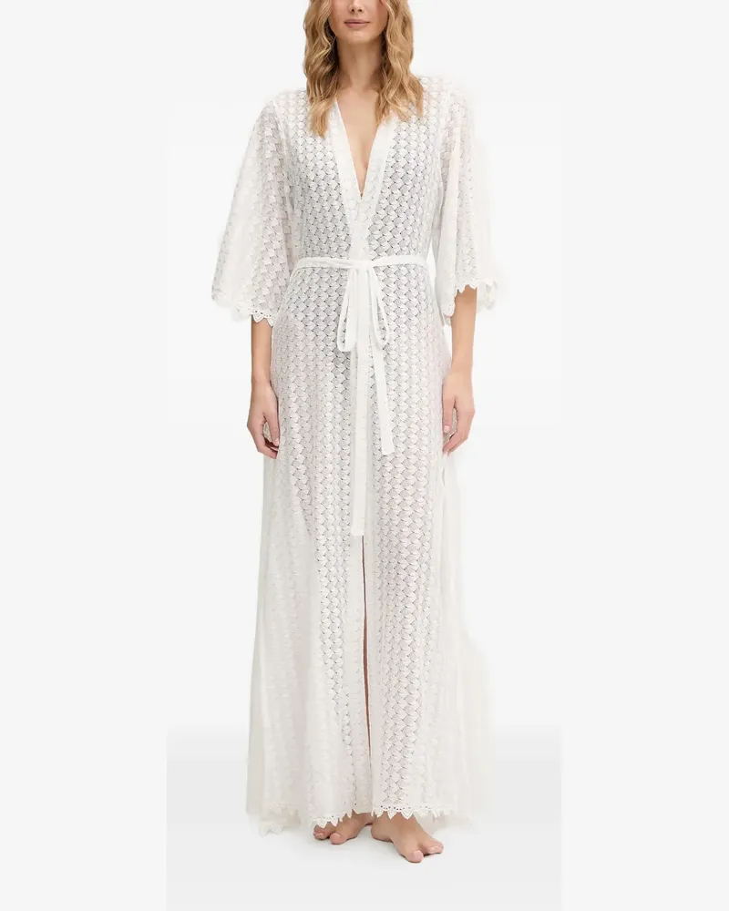 Melissa Odabash Tali Kaftan aus Spitze mit Gürtel - Weiß Weiß