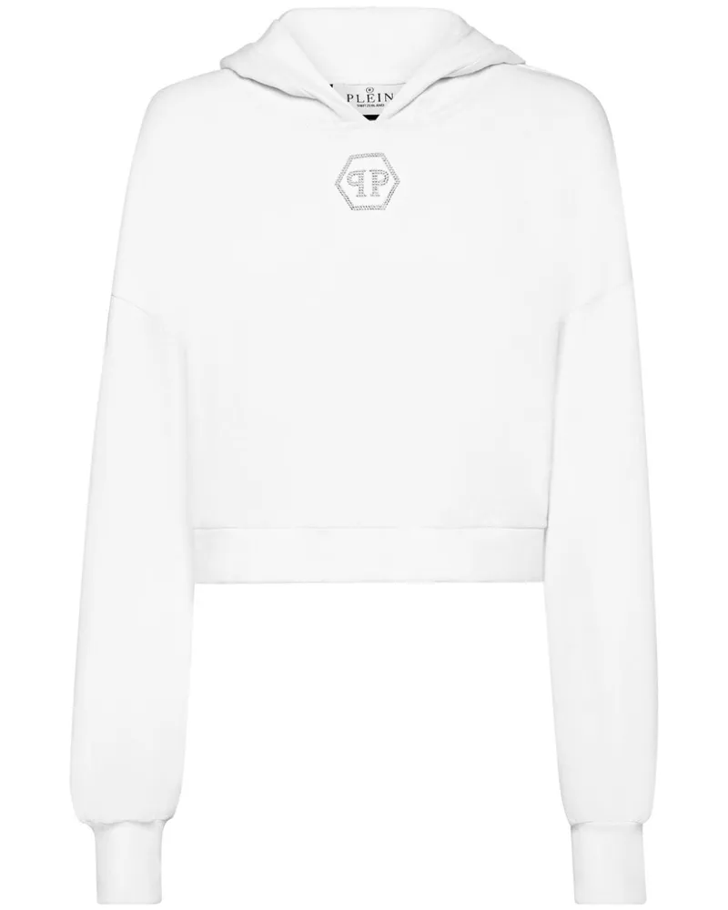 Philipp Plein Cropped-Hoodie mit Kristallen - Weiß Weiß