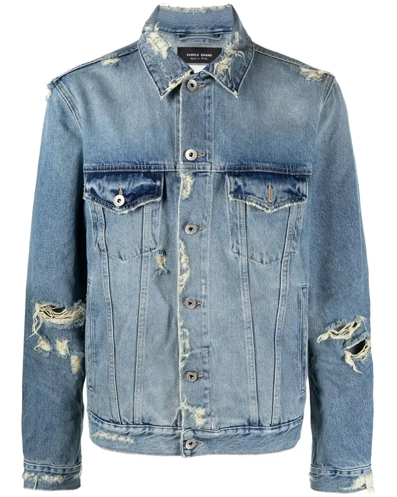 PURPLE BRAND Jeansjacke im Distressed-Look - Blau Blau