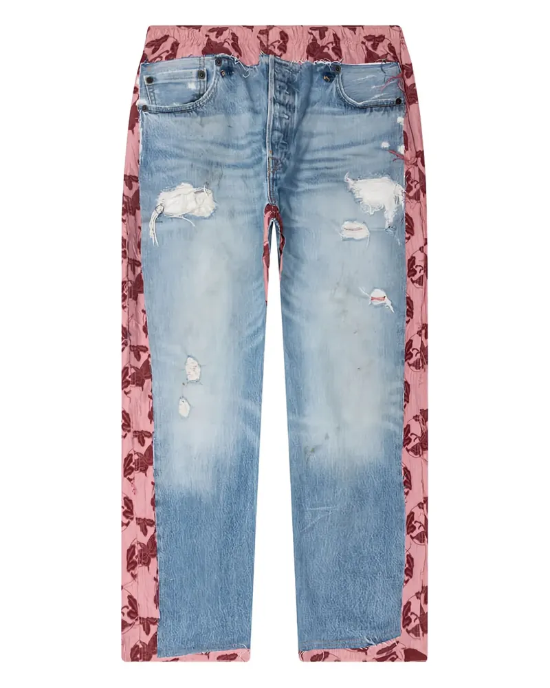 NEEDLES Hose im Distressed-Look mit Blumeneinsatz - Blau Blau