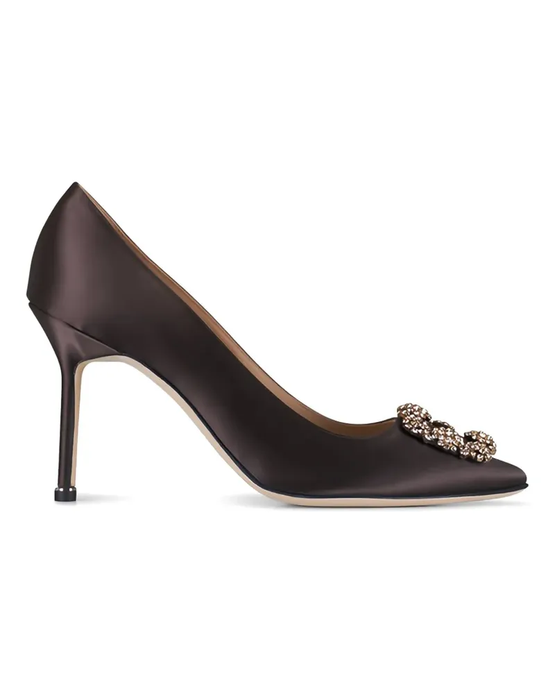 Manolo Blahnik HANGISI 90 satin embellished pumps - Braun Braun