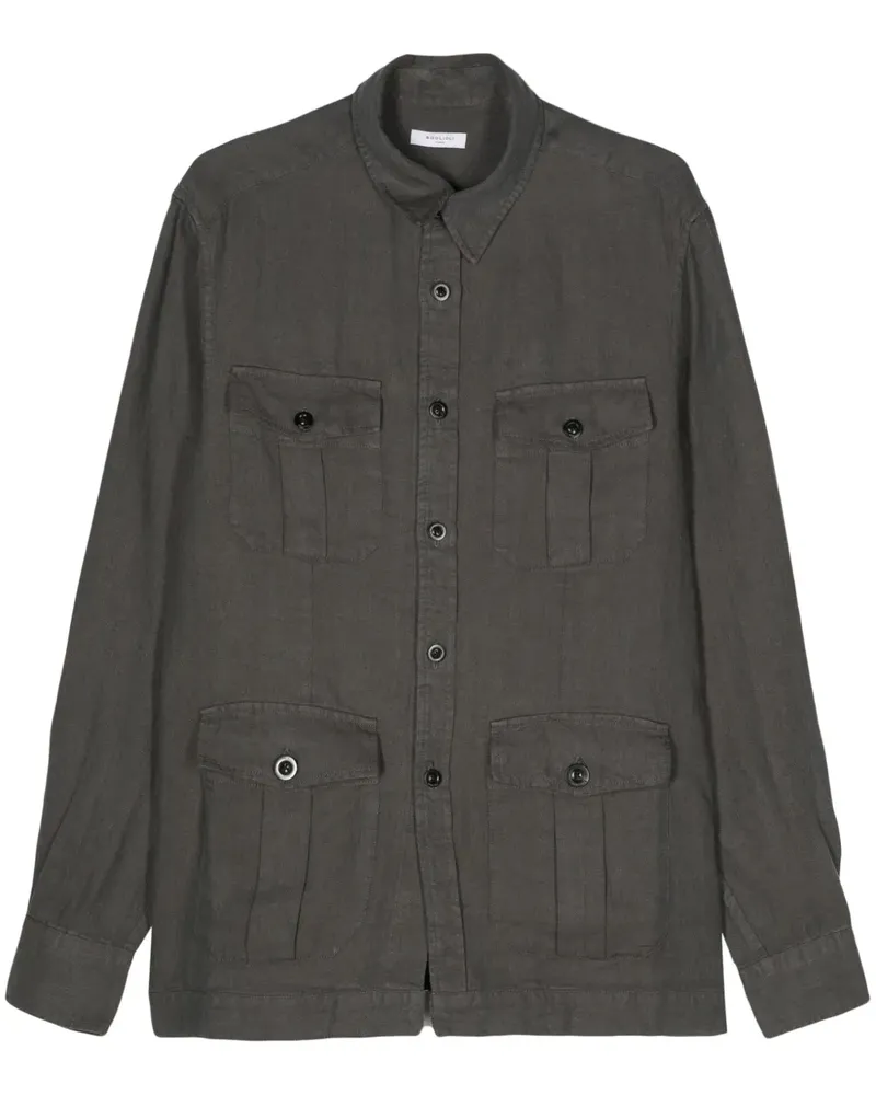 Boglioli Leinen-Hemdjacke mit Ziernähten - Grau Grau