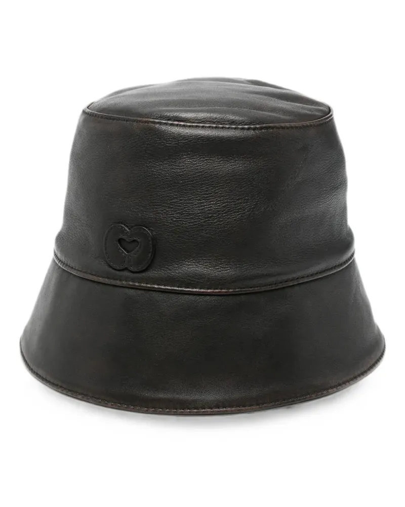 Maje Fischerhut aus Leder mit Logo-Patch - Braun Braun