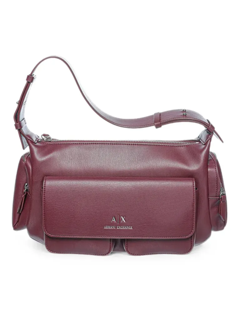 Armani Exchange large logo-plaque multi-pocket shoulder bag - Rot Rot