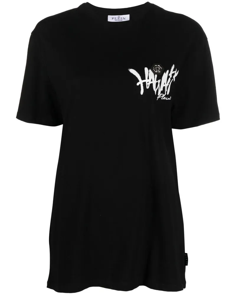 Philipp Plein Langes T-Shirt mit Hawaii-Print - Schwarz Schwarz