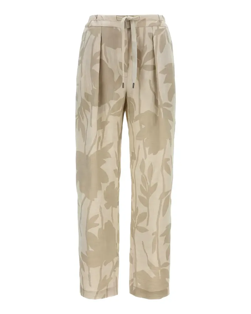 Brunello Cucinelli floral-print linen trousers - Nude Nude