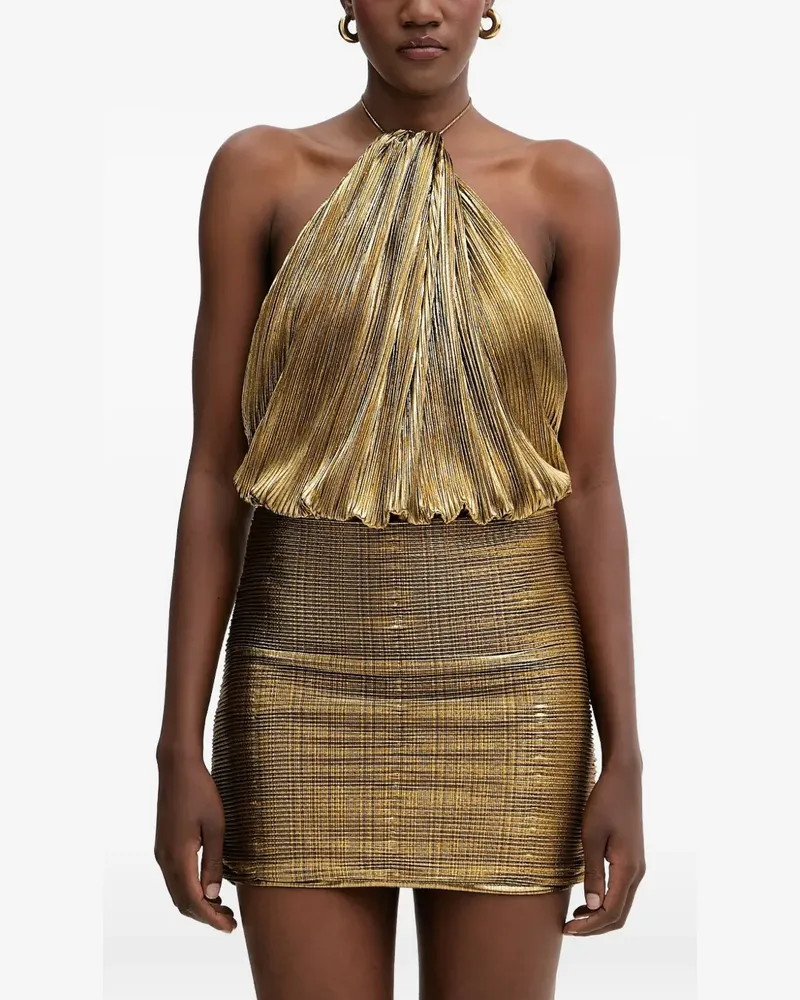 Retrofête Lavinia halterneck mini dress - Gold Gold