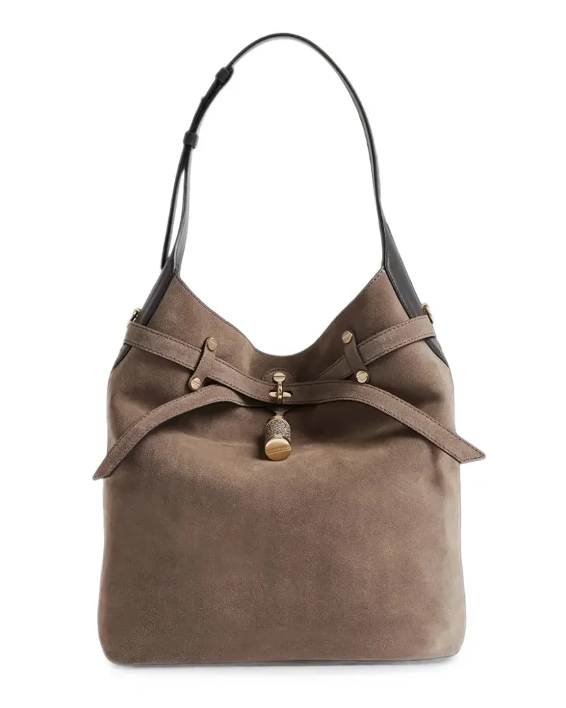 Borbonese medium buckle-detail suede bucket bag - Braun Braun