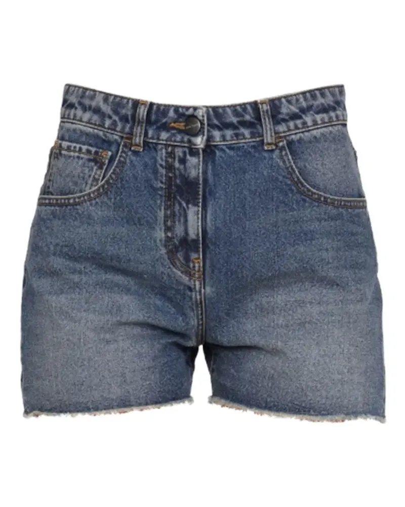 Palm Angels Ausgefranste Shorts mit Palmen - Blau Blau