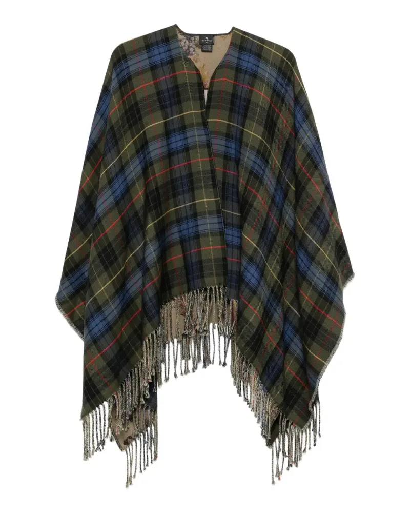 Etro tartan fringed poncho - Grün Grün