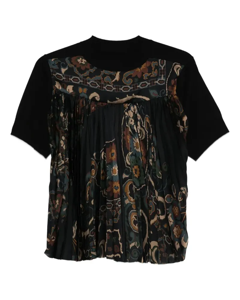Sacai Oberteil mit Blumen-Print - Schwarz Schwarz