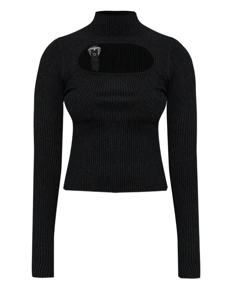 Versace Jeans Gerippter Pullover mit Schnallendetail - Schwarz Schwarz