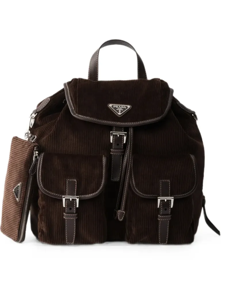 Prada Mittelgroßer Rucksack aus Cord und Leder - Braun Braun