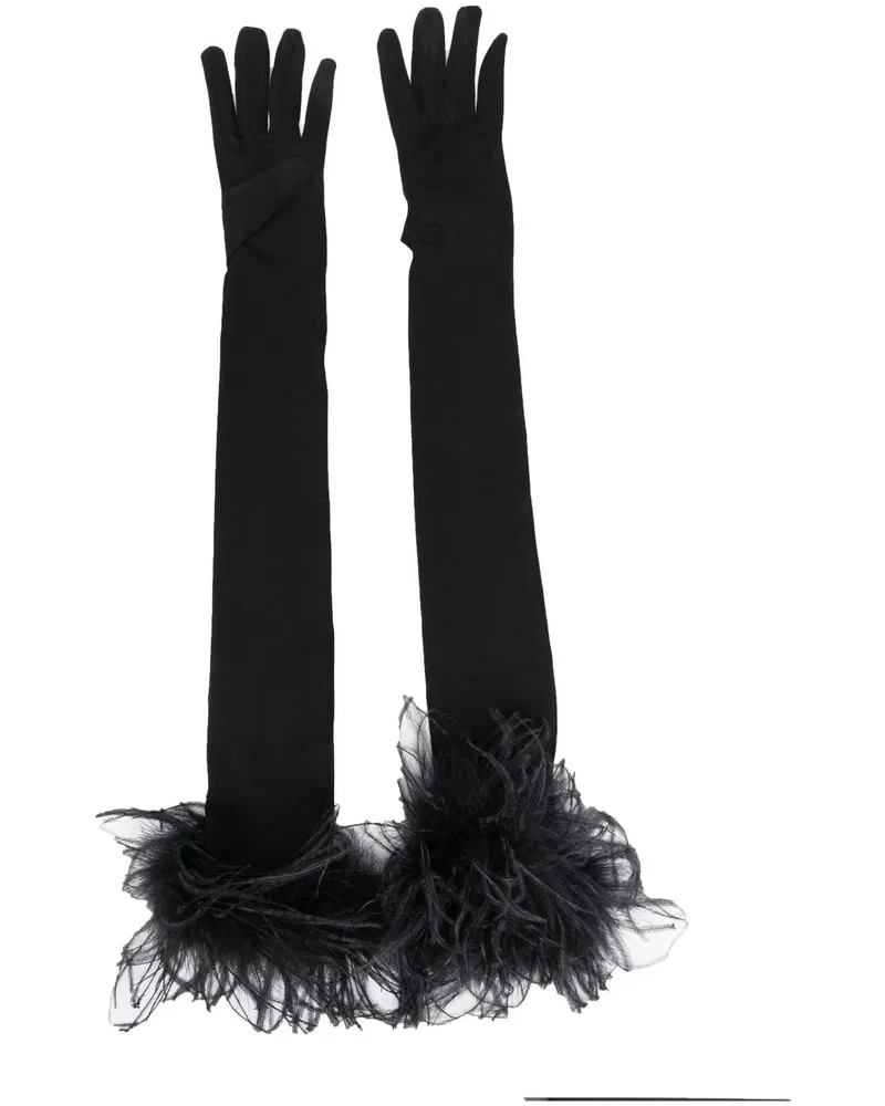 STYLAND Handschuhe mit Federn - Schwarz Schwarz