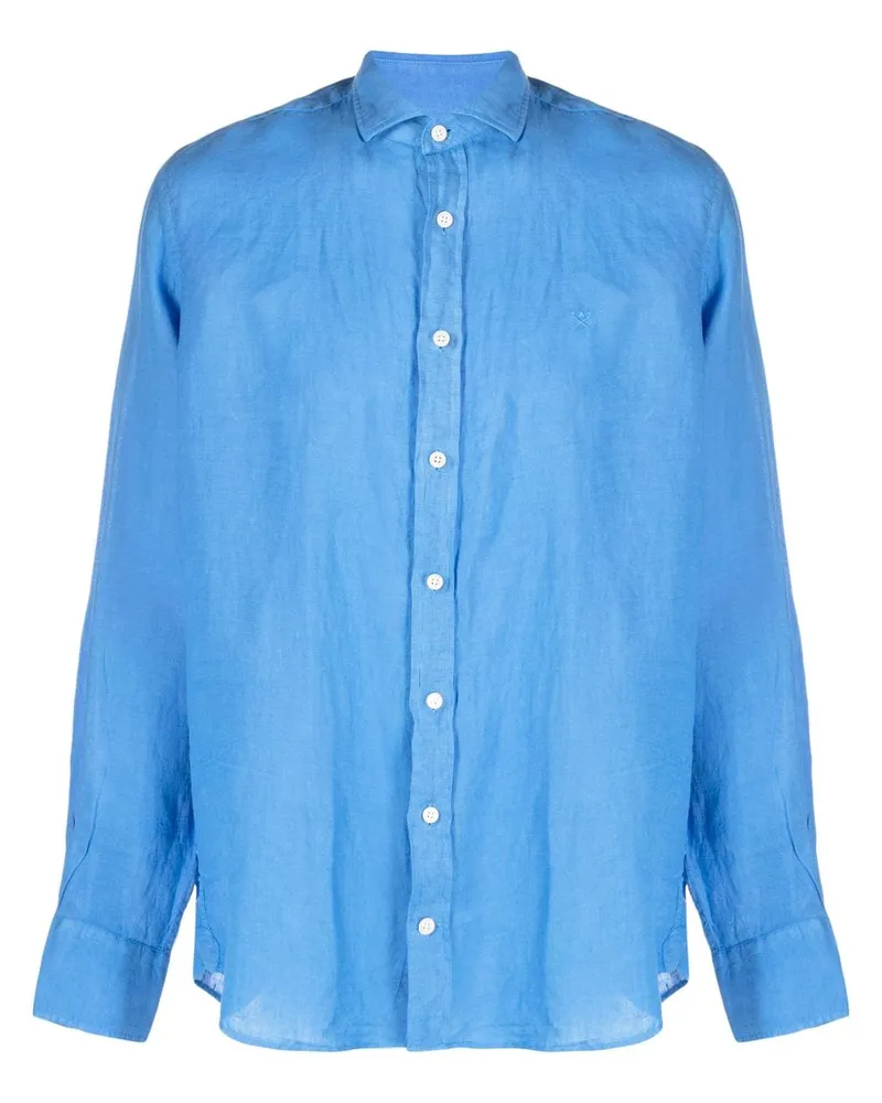 Hackett Leinenhemd mit Logo-Stickerei - Blau Blau